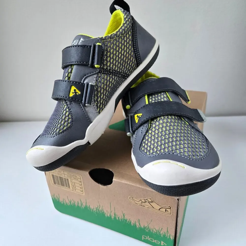Plae NEW Kids TY Eco Poly Sneaker Shoes Gray Yellow Size US 1 EU 32 Unisex - Picture 2 of 14